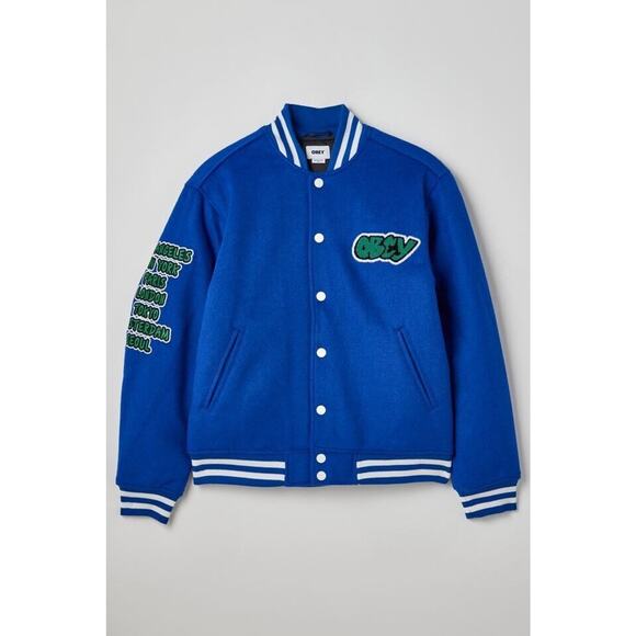 Urban Outfitters OBEY Roll Call Varsity Jacket Size Men's Snap